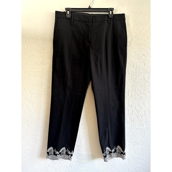 Ann Taylor Woman's Embroidered Trousers Size 8 Black Office Modern Work Minimal - Picture 1 of 16